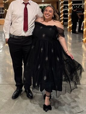 Eloquii Black Off-Shoulder Tulle Cocktail Dress